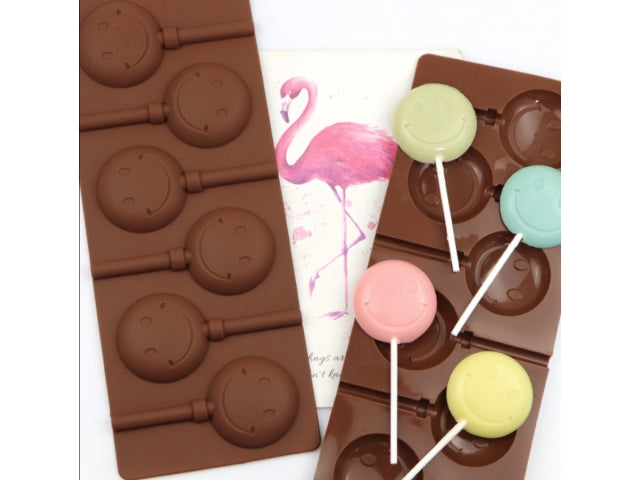 Forma din silicon pentru acadele, Zola, 6 cavitati, flexibila, gauri pentru betisoare, 23x9.4 cm, diametru acadea 4.1 cm, maro