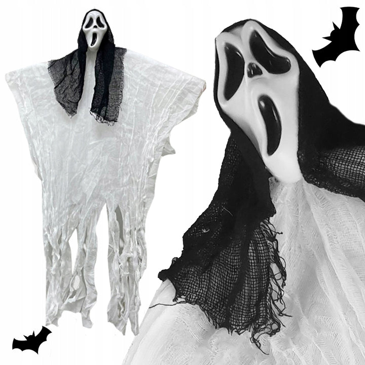 Decoratiune schelet de Halloween, Zola, agatatoare, 50 x 90 cm, alb/negru