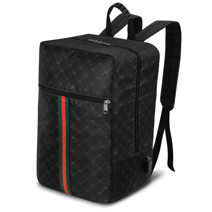 Rucsac de calatorie, Zola®, spatiu incarcare USB, 1 compartimente principale, 1 buzunar frontal cu fermoar, ideal pentru avion, bagaj mana, curele reglabile, 39 x 25 x 20 cm,negru model abstract