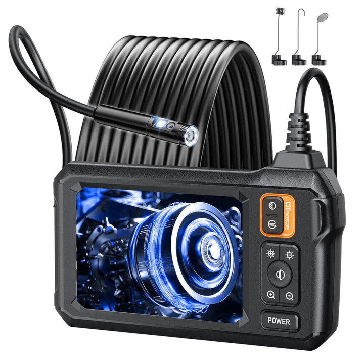 Camera endoscopica profesionala dubla, Zola, 5 m, imagine la doua camere simultan principal/lateral, unghi de vizualizare 70 grade, IP 67, USB C, LCD, FULL HD, 3 capete incluse, neagra