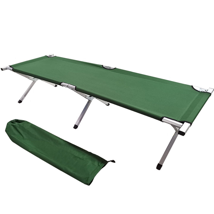 Pat pliabil de camping, Zola, cadru aluminiu si otel, poliester 600D, sarcina maxima suportata 120 kg, 190 x 64 x 45 cm, verde
