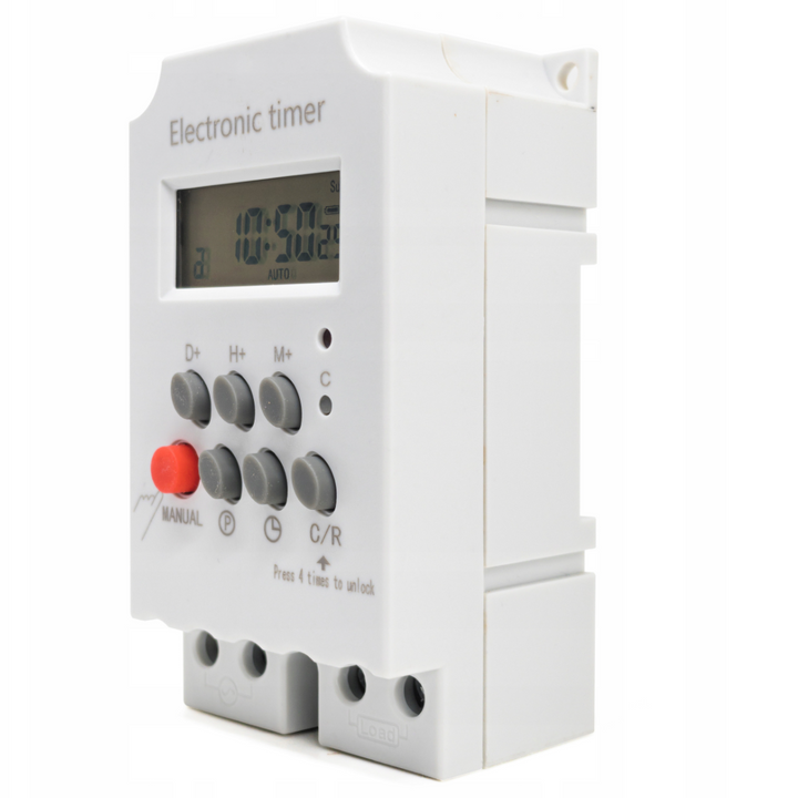 Timer programabil digital, Zola, pentru dispozitive electrice, montare pe sina DIN, LCD, 28 de programe, ABS, 10 x 5.5 x 4.2 cm, alb