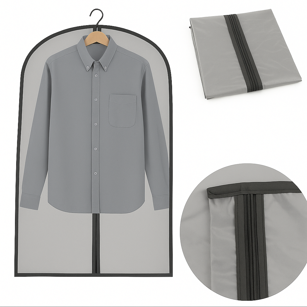 Husa de protectie pentru costum, Zola®, cu fermoar, 60x90 cm, gri inchis