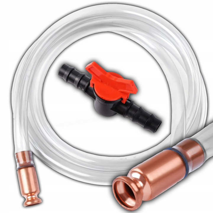 Furtun autoamorsant pentru transfer lichide, Zola, 230 cm, diametru 18 mm, cupru si PVC, transparent