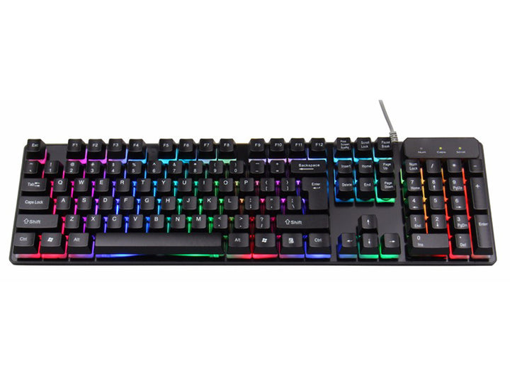 Tastatura gaming,  Zola®, cu LED-uri multicolore, prin USB, rezistenta la stropire, neagra, 43x13x2,5 cm