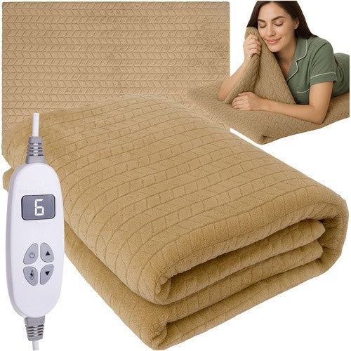 Patura electrica cu incalzire, Zola, 180 x 130 cm, 10 niveluri incalzire, temporizator 1-9 h, telecomanda, poliester, bej