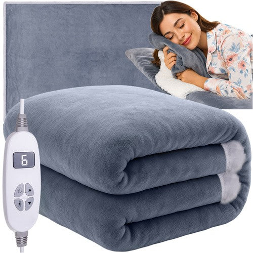 Patura electrica dubla cu incalzire, Zola, 180 x 130 cm, 10 niveluri incalzire, temporizator 1-9 h, telecomanda, poliester, gri