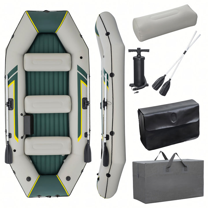 Barca gonflabila Ranger Elite X4, Bestway, 4 persoane, 500 kg, 320x148x47 cm, vasle, pompa, petic reparare, vinil Tritech, geanta transport, gri/verde