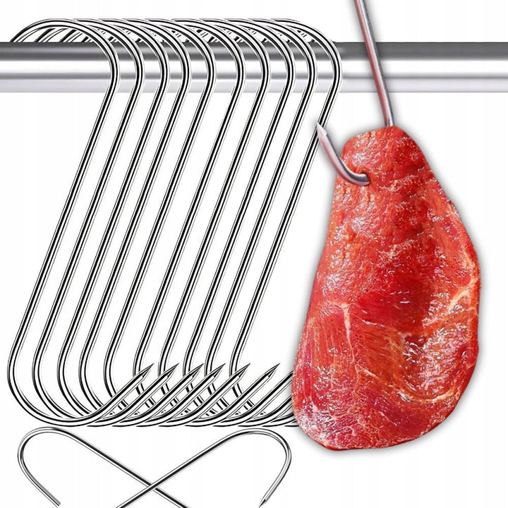 Set 10 carlige in S, Zola, pentru macelarie sau afumatoare, otel inoxidabil, lungime 18 cm, grosime 5 mm, argintiu