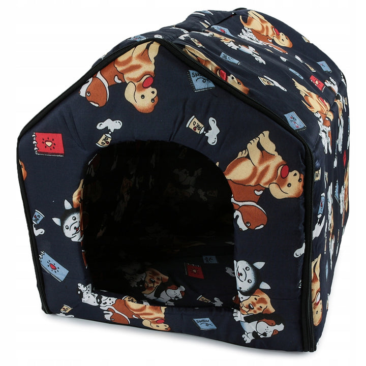 Patut pentru caini si pisici de talie mica, Zola, in forma de casuta, marimea XL, model animalute, 41 x 37.5 x 43 cm, negru