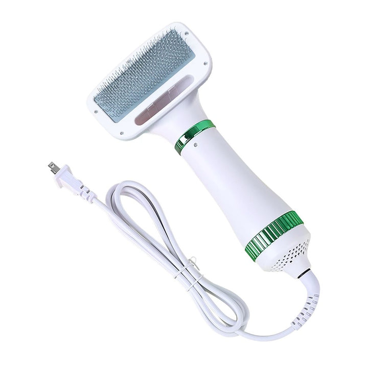 Perie 2 in 1 pentru animale de companie, Zola®, cu uscator, 2 moduri de uscare, 300 W, 220-230V, alba cu verde, din plastic, 24x12x6 cm