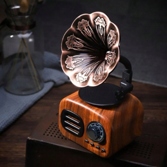 Radio Retro model Pick-up, Zola, 5 W, Bluetooth, USB/AUX/TF, baterie 1200 mAh, 21 × 10 × 7 cm, maro/bronz
