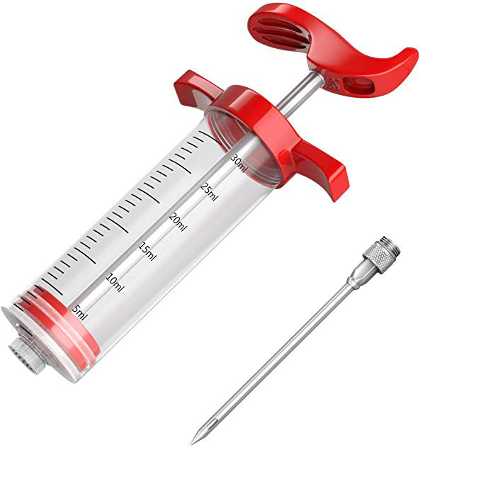 Dispozitiv de injectat sosuri pentru carne, UBX®, ideal pentru orice bucatarie, otel inoxidabil, capacitate de 30 ml, rosu
