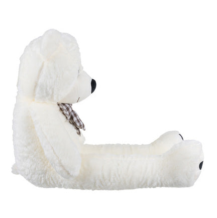 Ursulet de plus gigantic, Zola, 180 cm, funda carouri, corp flexibil, umplutura bumbac PP, poliester moale, crem