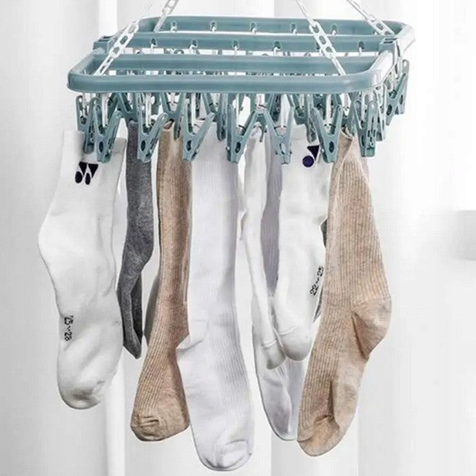 Uscator pentru lenjerie si sosete, Zola®, cu 32 clesti, plastic, 32.5x32.5 cm, albastru