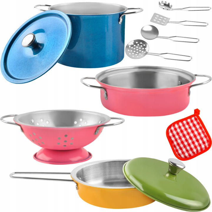 Set de vase si ustensile de bucatarie, Zola®, metalice, 11 elemente, frumos colorate