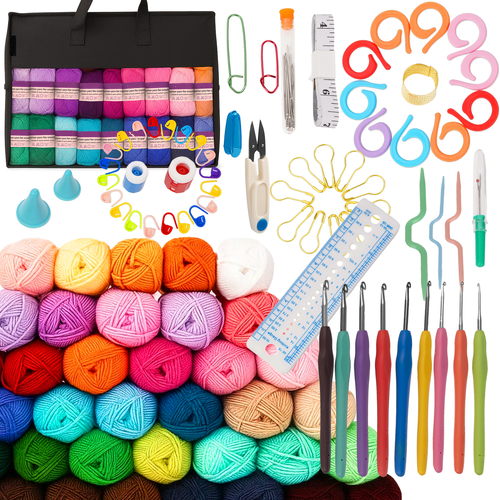 Set de crosetat XXL, Zola, 113 piese, 40 ghemuri, 9 crosete 2-6 mm, ace si foarfece, alte accesorii, multicolor
