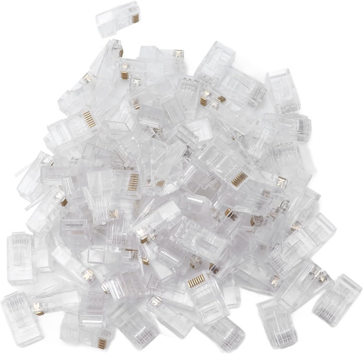 Set 100 de conectori RJ-45 8P8C, Zola®, 8 pini, compatibilitate cabluri UTP, FTP, STP, transparent