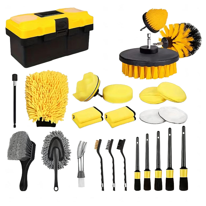 Kit pentru detailing auto 27 in 1, Zola, 24 piese, cutie depozitare, galben / negru