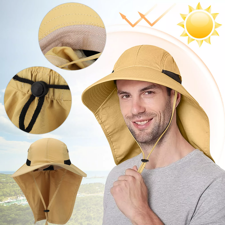 Palarie de soare cu clapeta pe gat, Zola, circumferinta capului 55-60 cm, ideala pentru pescari, plaja, drumetii, crem