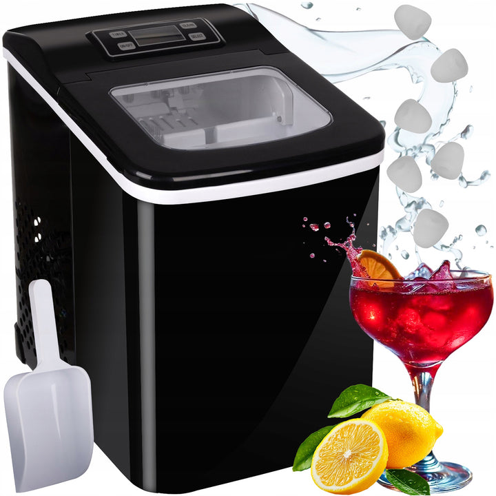 Masina de facut cuburi de gheata, Zola, randament 12 kg/24 h, 2 dimensiuni de cuburi, 120 W, LCD, temporizator, functie autocuratare, tava, cupa servire, 32 x 30 x 22 cm, negru