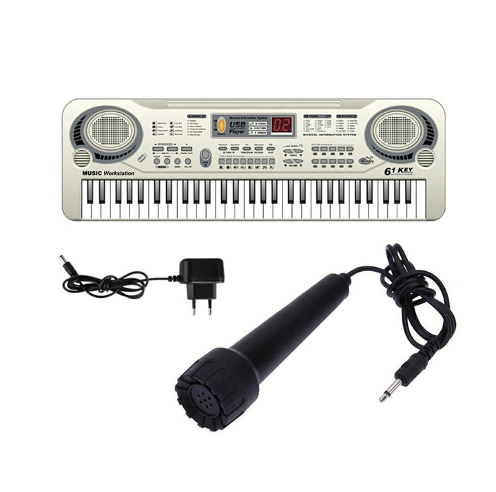 Orga electronica cu microfon, Zola, 61 clape, 1 difuzor, 6 melodii, inregistrare, redare si editare, volum si tempo reglabile, 54 x 17 x 5 cm, gri