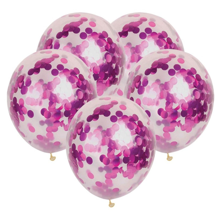 Set 10 baloane, Zola®, transparente cu confetti fuchsia, 30 cm