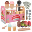 Set gelaterie din lemn, Zola, 33 piese, joc de rol Montessori, 10 inghetate, 2 linguri, cupa, bani, din lemn si MDF, 21 x 11.5 x 14.5 cm, multicolor