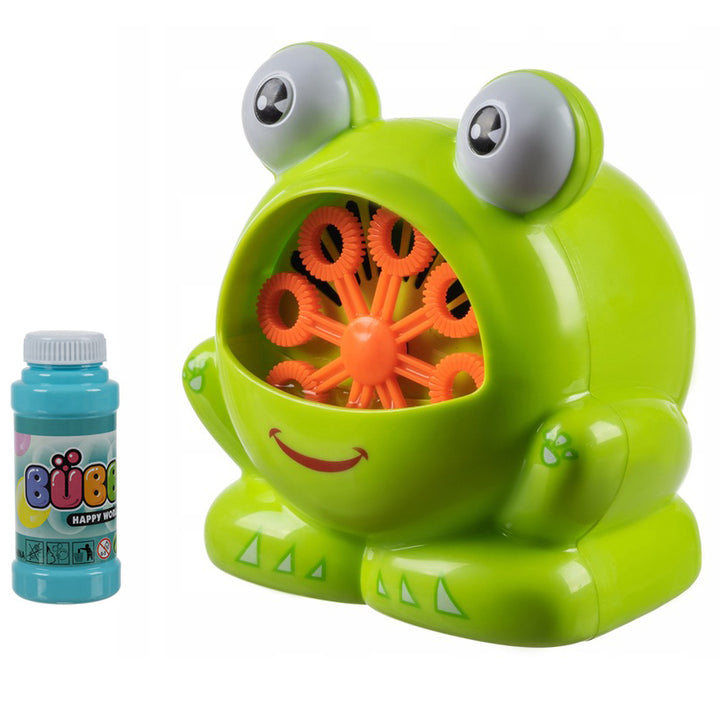 Masina de facut baloane, Zola®, in forma de broasca, sticluta cu solutie, 11x12 x9 cm, plastic, verde