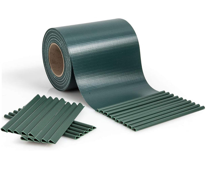 Set banda decorativa pentru ingradire garduri, Zola, cu 25 de clipsuri, PVC rezistent, 450g/m2, 19 x 3500 cm, verde