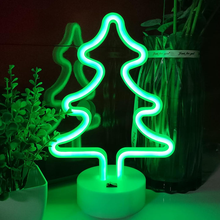 Lampa LED neon, Zola,  brad, lumina verde, alb