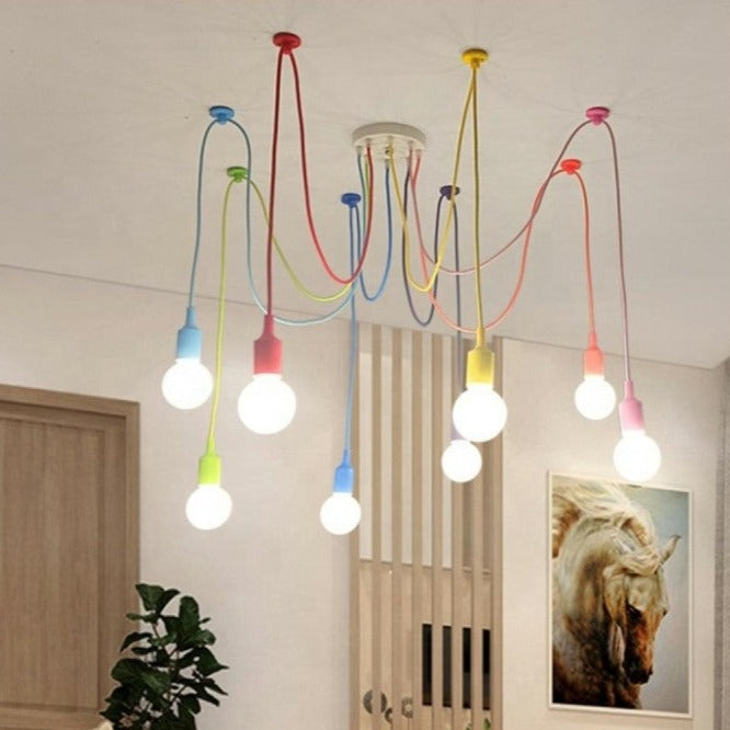 Lampa suspendata, Zola®, model Spider, 6 brate colorate, E27, din plastic/metal, 60 W, lungime cablu 115 cm, reglabila, prindere tavan