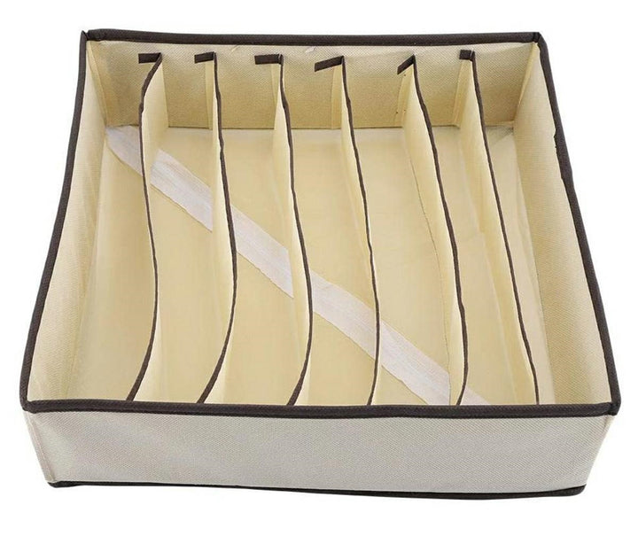 Organizator de sertare, Zola®, pentru sosete si lenjerie intima, cu 7 compartimente si baza cu fermoar, bej/maro, 32x32x10 cm