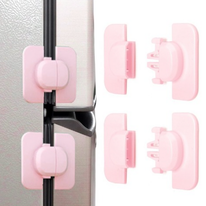 Set 2 sigurante pentru copii, Zola®, de colturi, pentru mobila, frigider, din plastic, lipire adeziva, 6.5x6x1 cm, roz