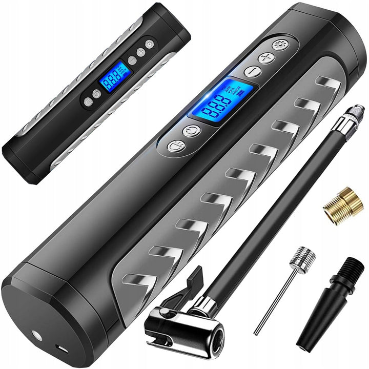 Compresor electric pentru umflarea rotilor, Zola, 10 bar, lumina LED, pentru bicicleta/masina/motocicleta, reincarcabil,  23.5 x 5.5 x 7.5 cm, negru