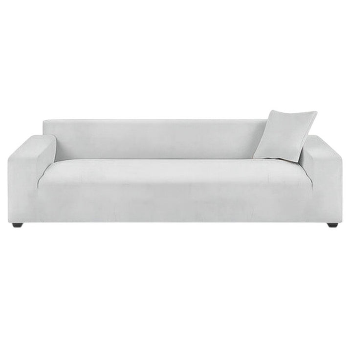 Husa din catifea pentru canapea si fata de perna, Zola,  lungime 190-230 cm, fata perna 45 x 45 cm, benzi elastice, impermeabila, gri deschis