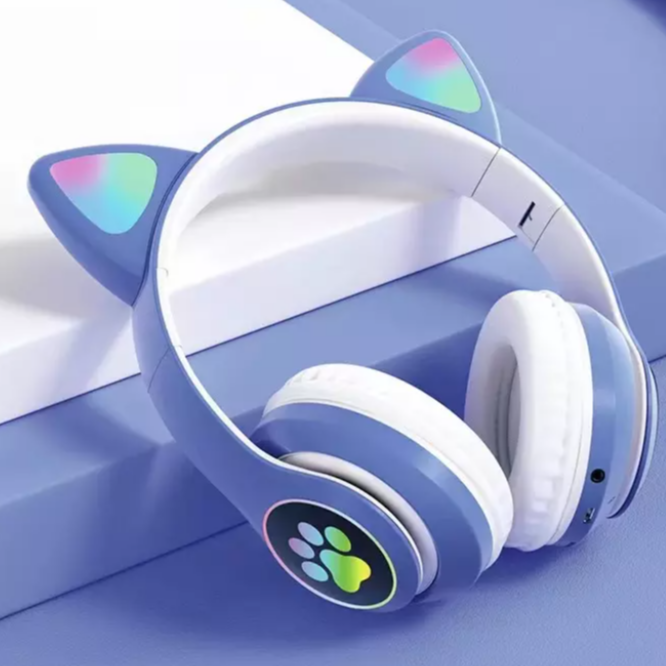 Casti audio Wireless, Zola, model pisicuta cu urechi, pentru copii, albastru violet