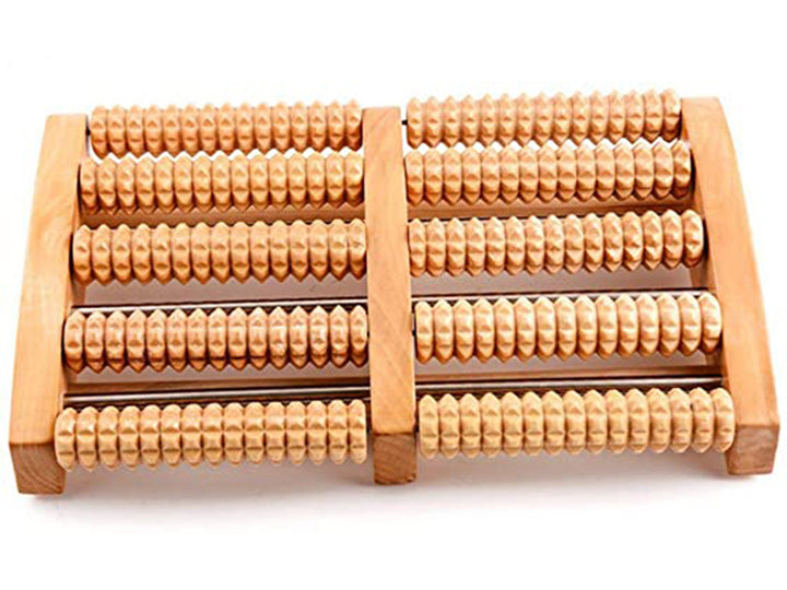 Aparat din lemn pentru masajul talpilor, UBX, 10 role de masaj, amelioreaza durerea, 26.5x12x3 cm, maro