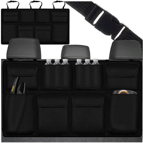 Organizator pentru scaun auto, Zola, 8 compartimente, fixare velcro si catarame, Oxford 600D, 86.5 x 48 cm, negru