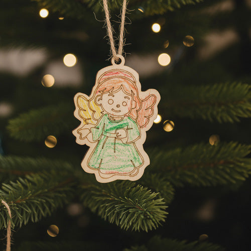 Set 24 globuri lemn pentru pictat, Zola, diferite modele, snururi incluse, 7 x 7 cm, bej