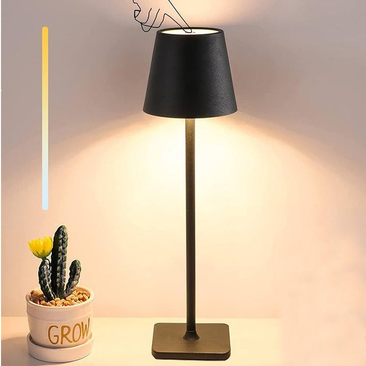 Lampa de noptiera, Zola®, luminozitate reglabila cu 3 nuante de culoare, LED, baterie 1500mAh, 3W, buton ON/OFF, 38x10.5 cm, negru