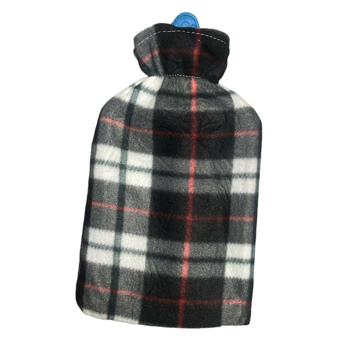Perna pentru apa calda, Zola, capacitate 1.7l, din cauciuc, cu husa pufoasa, gri/ negru dungi rosii