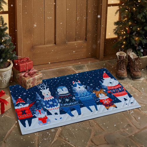 Covoras de intrare, Zola, 75 x 45 cm, model festiv cu animale, multicolor