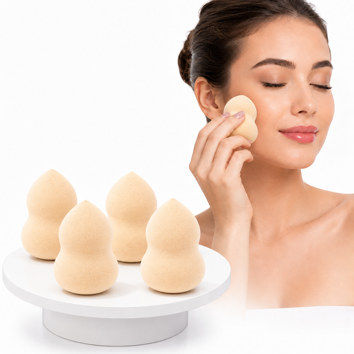 Set 4 bureti pentru machiaj, Zola®, delicat si moale, usor de curatat, forma para, crem