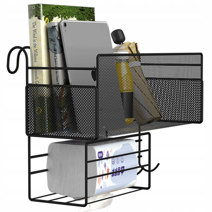 Organizator multifunctional suspendabil, Zola, 3 carlige, ideal in bucatarie, dormitor, baie, cu loc pentru servetele, 37x24x12 cm, din metal, negru