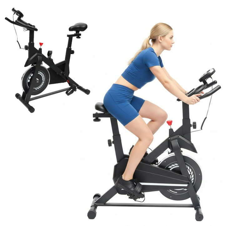 Bicicleta fitness stationara, Zola, rezistenta reglabila, afisaj LCD cu puls, volanta 4 kg, suport 120 kg, sa si ghidon reglabile