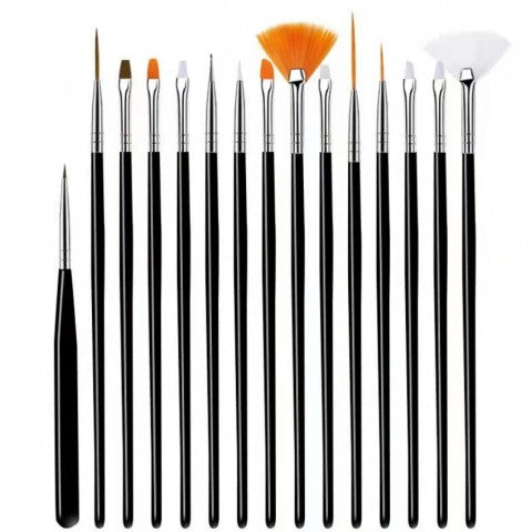 Set 15 pensule pentru manichiura si pedichiura, Zola, pentru modele precise, peri sintetici moi, manere din plastic, negre