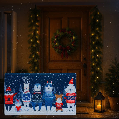 Covoras de intrare, Zola, 75 x 45 cm, model festiv cu animale, multicolor