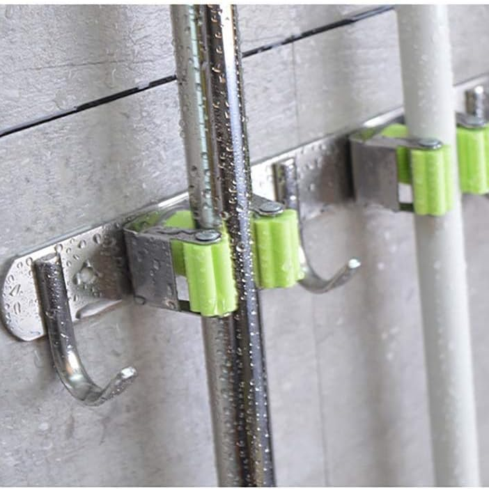 Organizator multifunctional de perete, Zola®, ideal pentru matura sau mop, 60x3 cm, argintiu