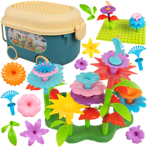 Set de constructie gradina 3D cu 139 piese, Zola, pentru realizarea florilor si plantelor, joc educativ creativ, multicolor, cutie depozitare, 20 x 33 x 22 cm